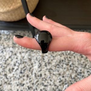 Lalique France Cabochon ring, black crystal bubble dome ring